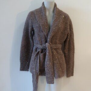 NWT Womens Joceyln Brown Rib Knit Belted Sequin Cardigan Sweater S